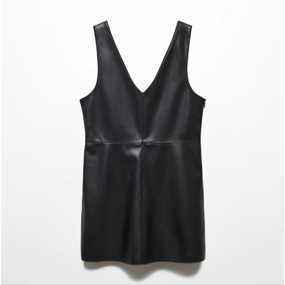 NWT Mango Leather-Effect Pinafore Mini Dress – XL – Black
